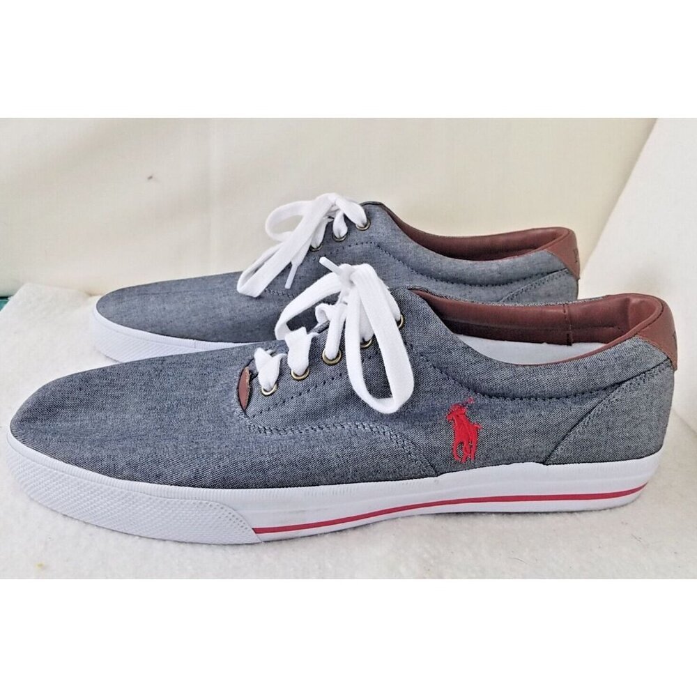 Polo Ralph Lauren men's size 14 D gray sneaker canvas NWOT red logo leather trim